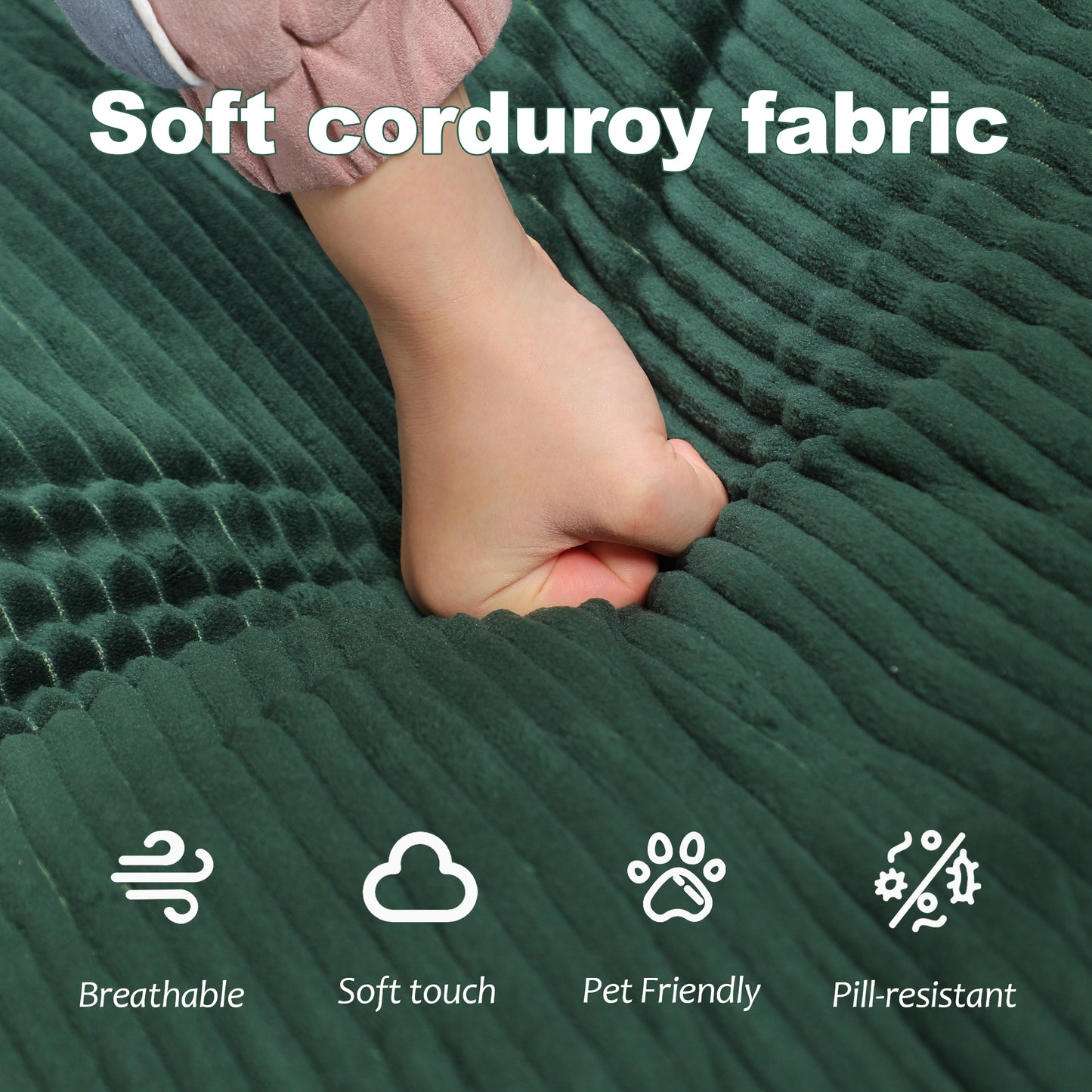 Compression Dog Sofa Bed with Pillow - Dark Green Corduroy