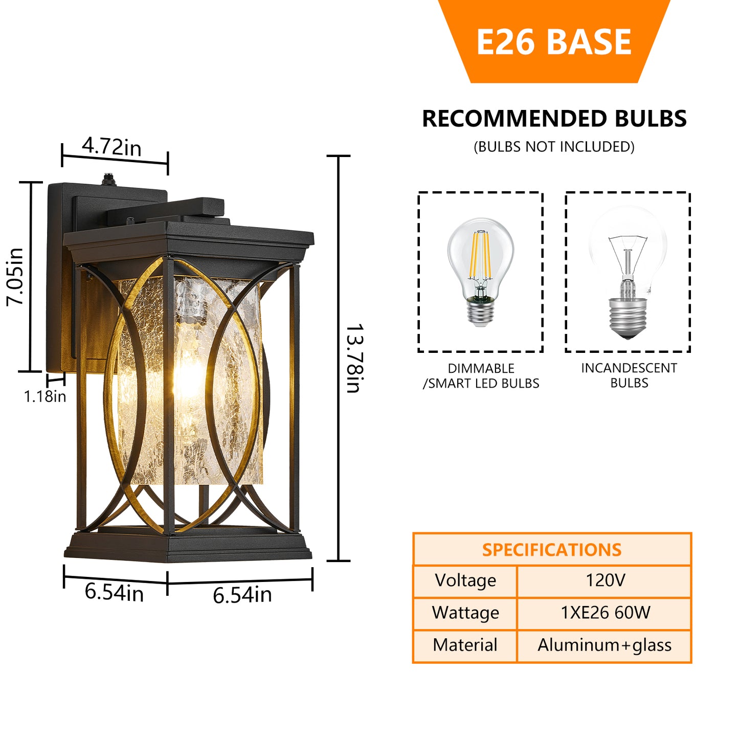 Black Outdoor Wall Lantern with Dusk to Dawn Sensor - Waterproof Aluminum Exterior Light Fixture