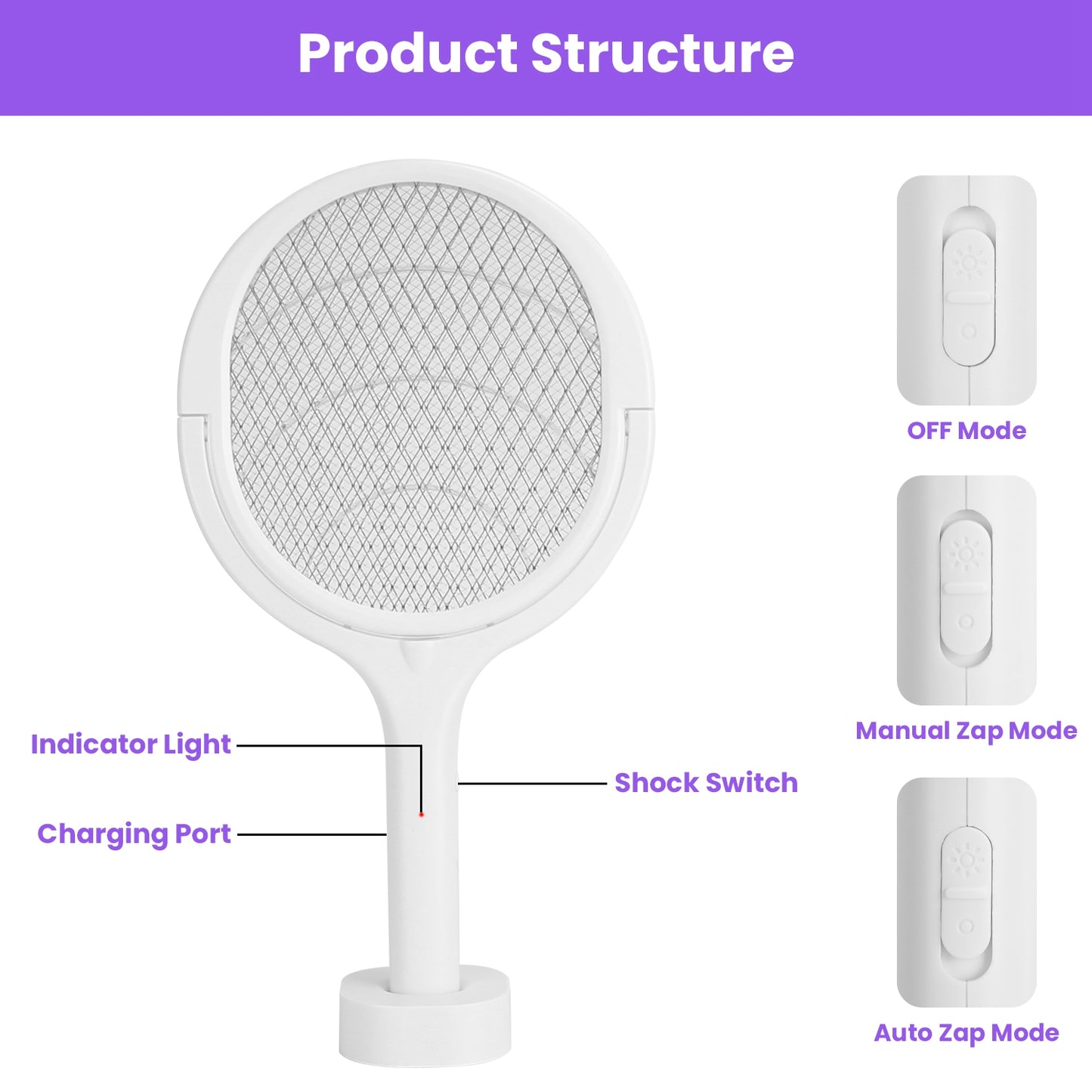 Electric Bug Zapper Racket with Rotating Head & Telescopic Extension - Indoor Outdoor Mosquito Swatter
