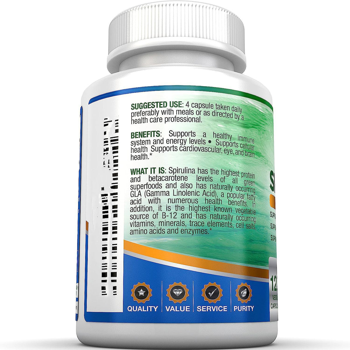 Spirulina Capsules 120 Count Bottle