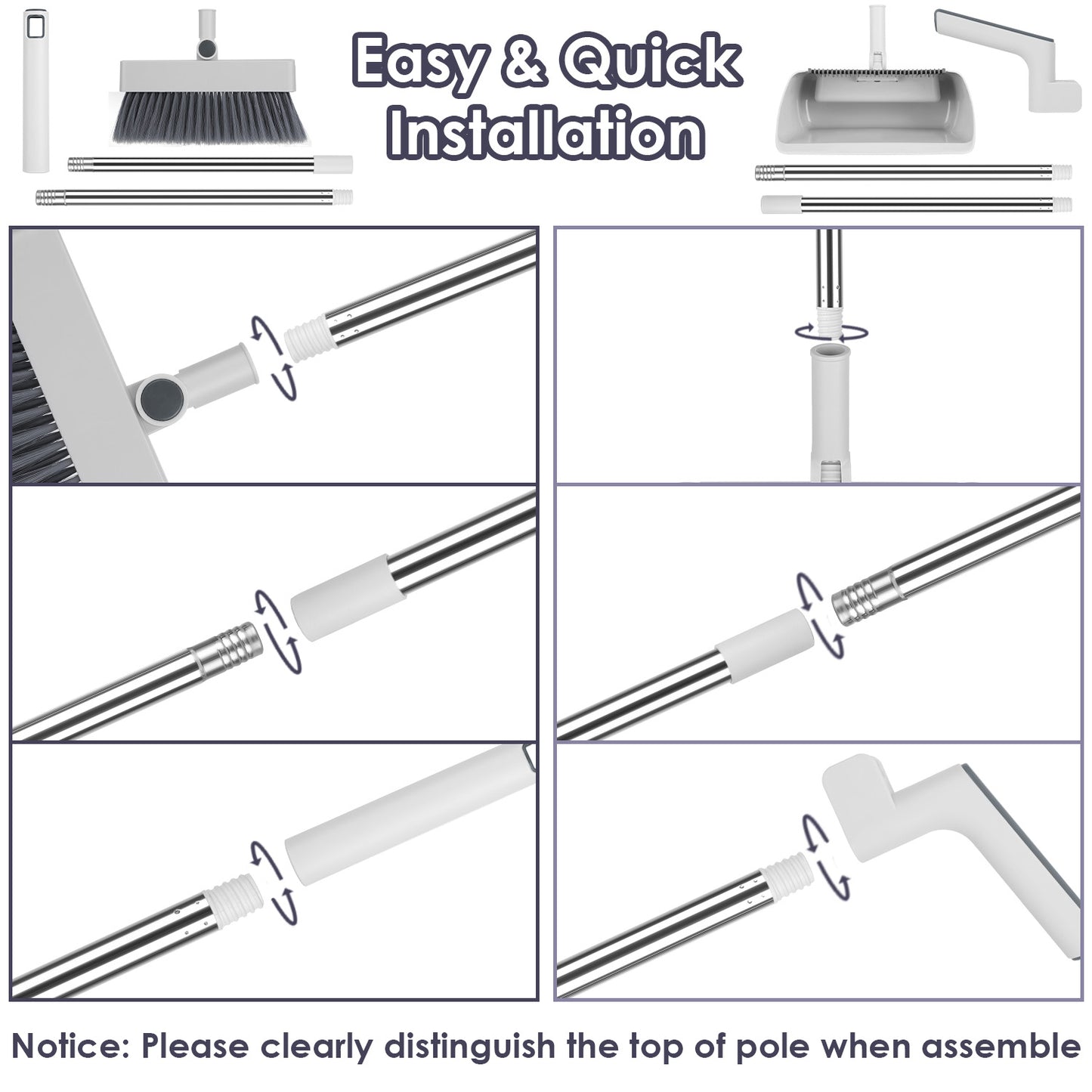 4-in-1 Stainless Steel Handle Broom and Dustpan Set for Indoor Outdoor Cleaning