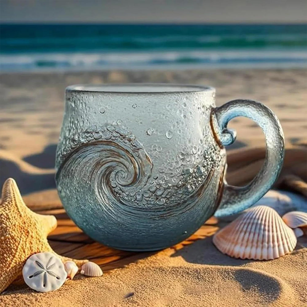 Handmade Sea Glass Wave Cup - Unique Ocean Wave Design, 12 oz