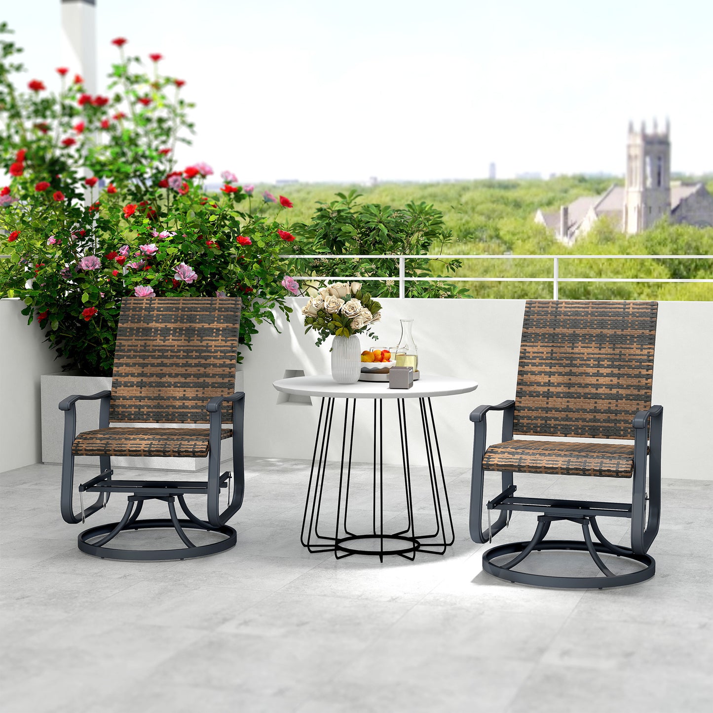 Rattan Swivel Patio Glider Chair Set of 2 - Brown