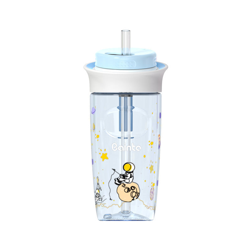 Large-Capacity Cartoon Drinkware with Straw and Handle - 520ml