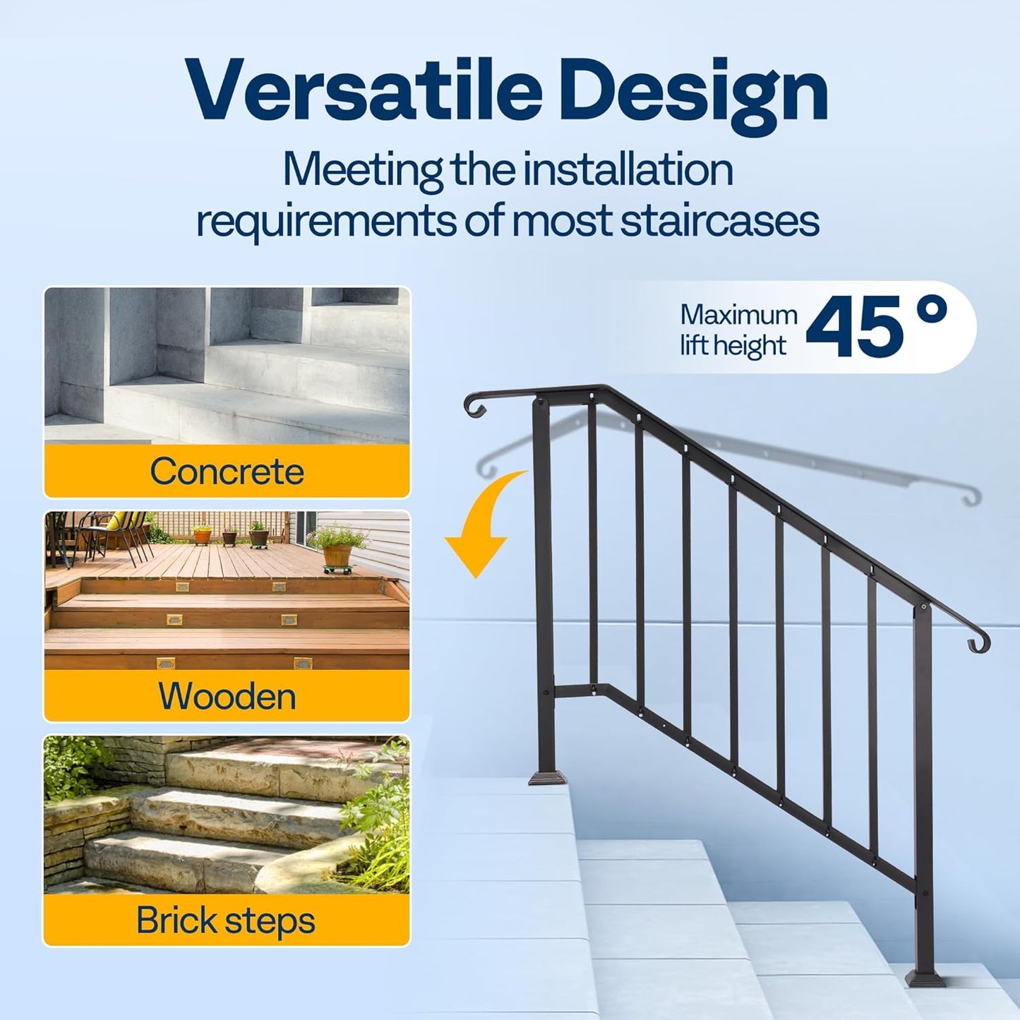 4 Step Galvanized Steel Hand Rails For Outdoor Steps Curved Ends And