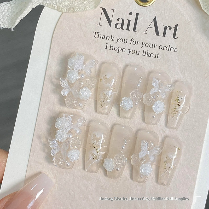 Handmade Wearable Nail Art Kit with Icy Camellia Design & Gradient Colors