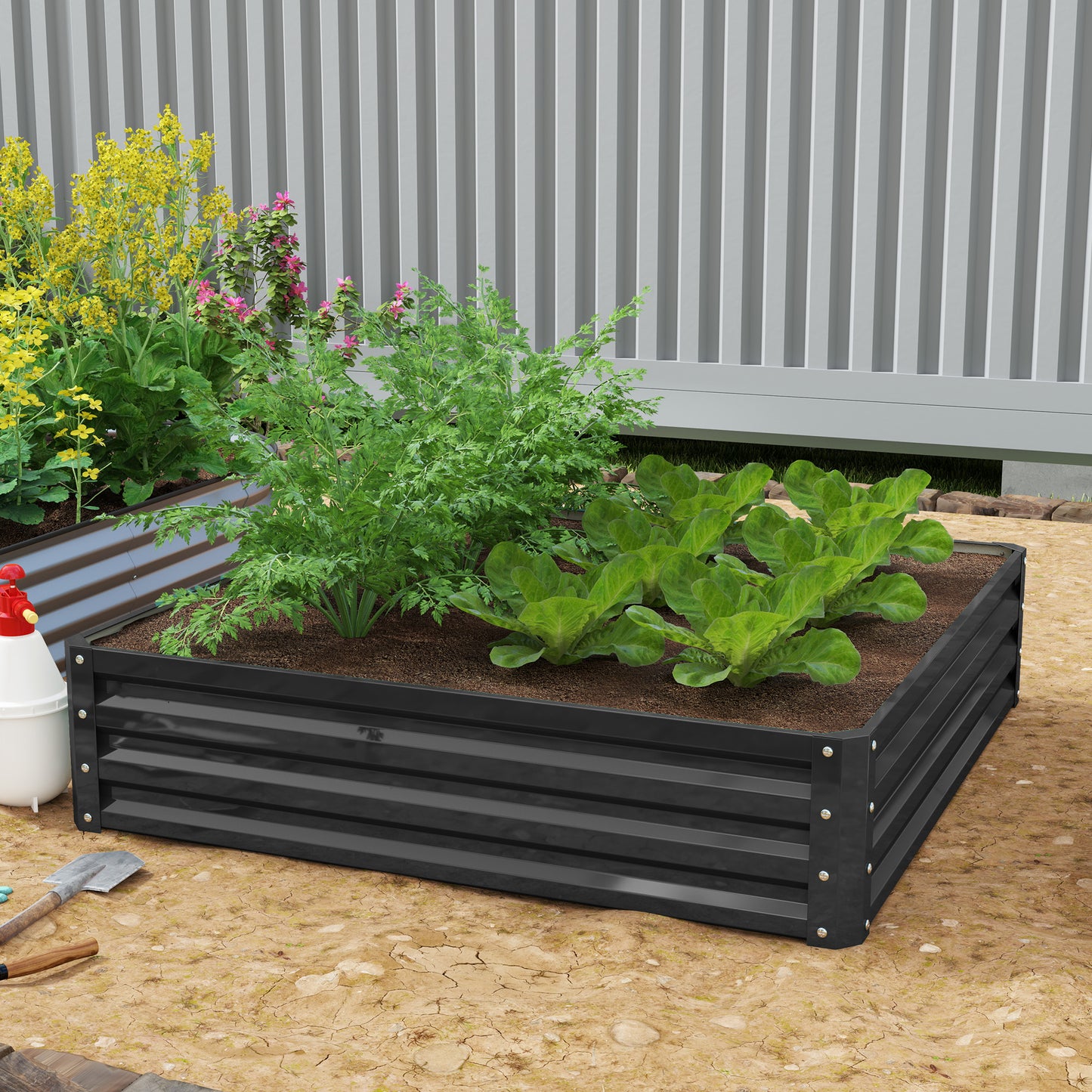 Galvanized Steel Raised Garden Bed 4x4x1 ft for Vegetables Flowers Herbs Gray