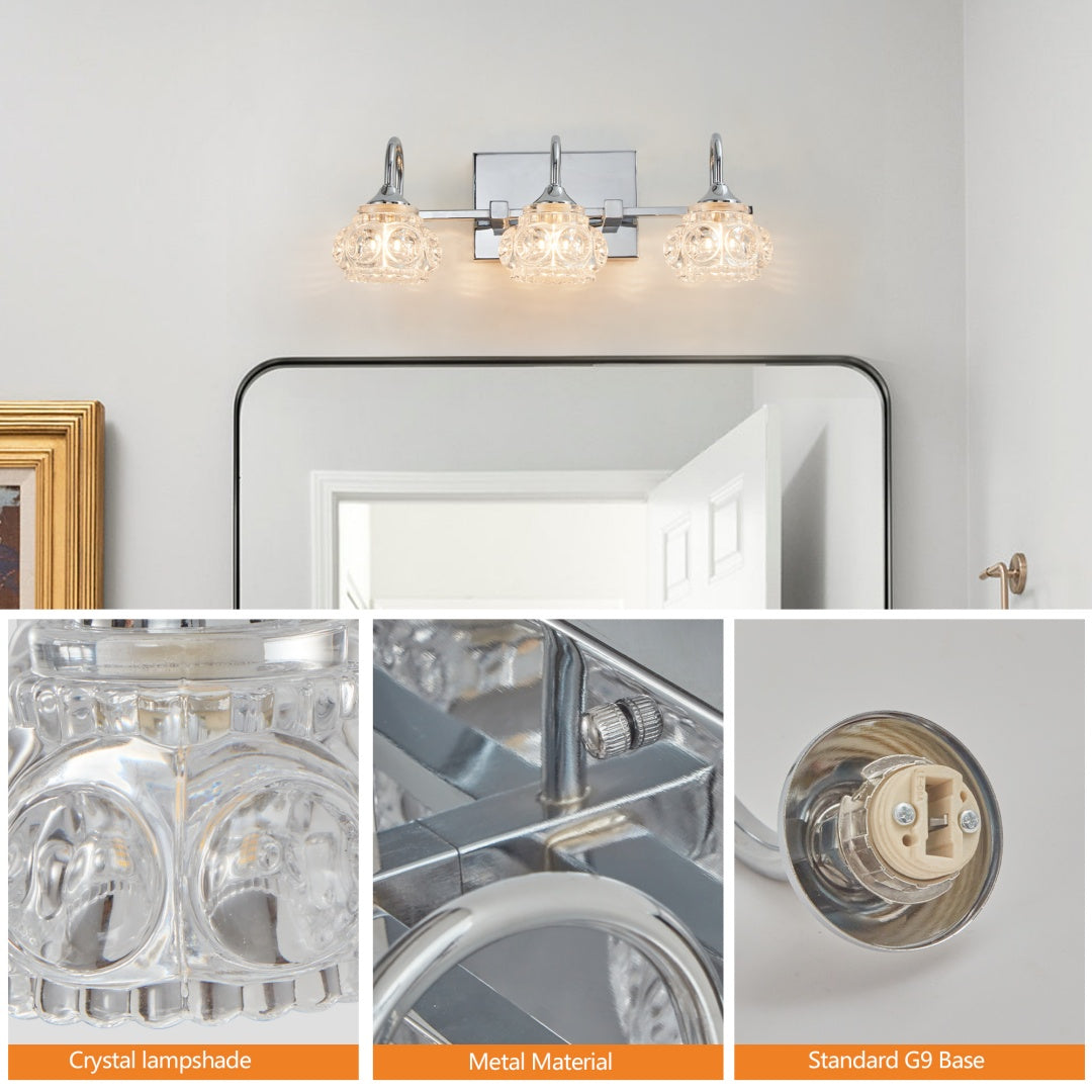 Vintage Crystal Vanity Light - 3-Light Bathroom Fixture in Nickel Finish