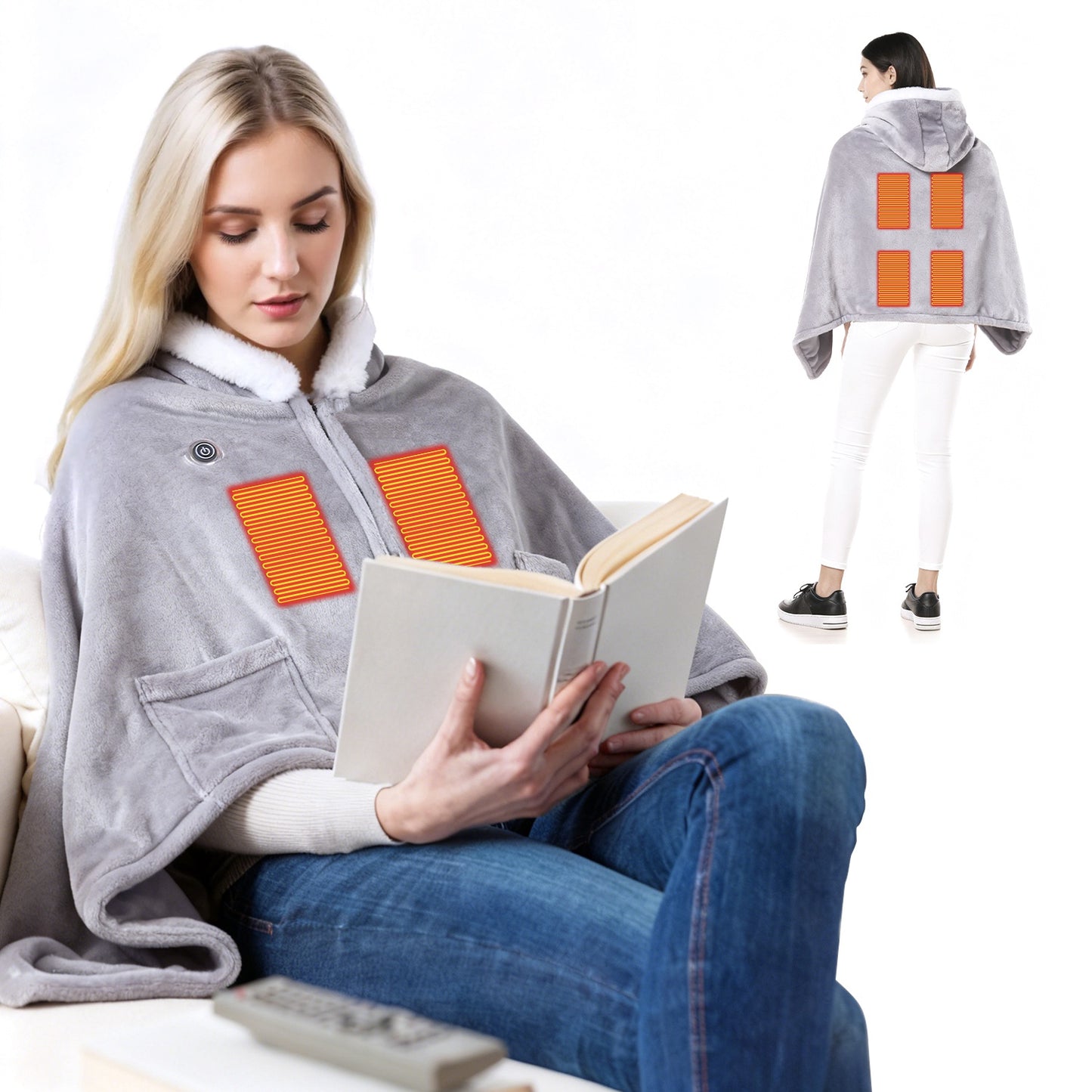 Portable Heated Throw Blanket with 20000mAh Power Bank for Women Men - Double Sided Flannel, 3 Heating Levels, Machine Washable