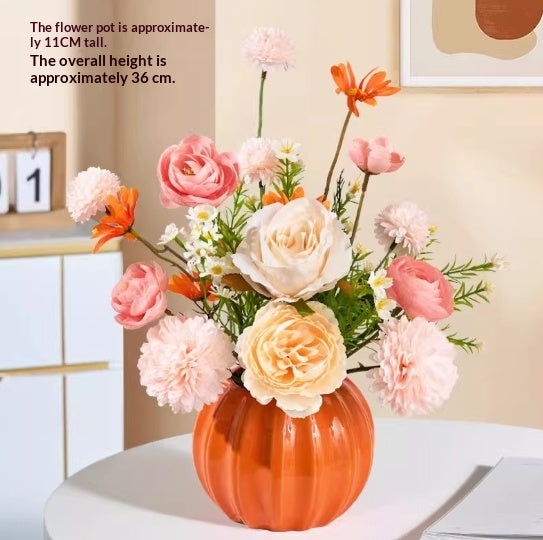 Artificial Flower Decor Bouquet with Vase - Silk Floral Arrangement for Home & Garden