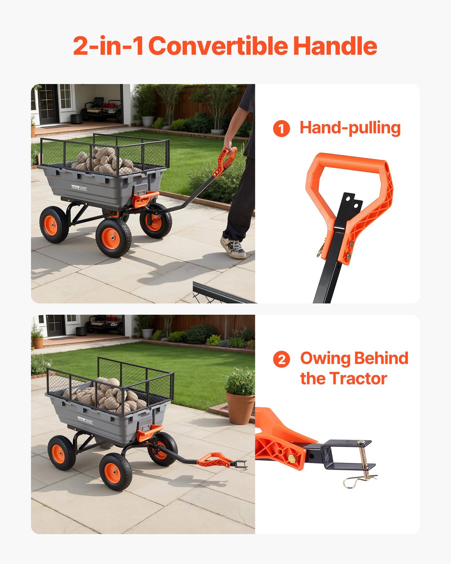 1200Lb Capacity Garden Dump Cart with Quick-Dump Mechanism and Swivel Wheels - Black