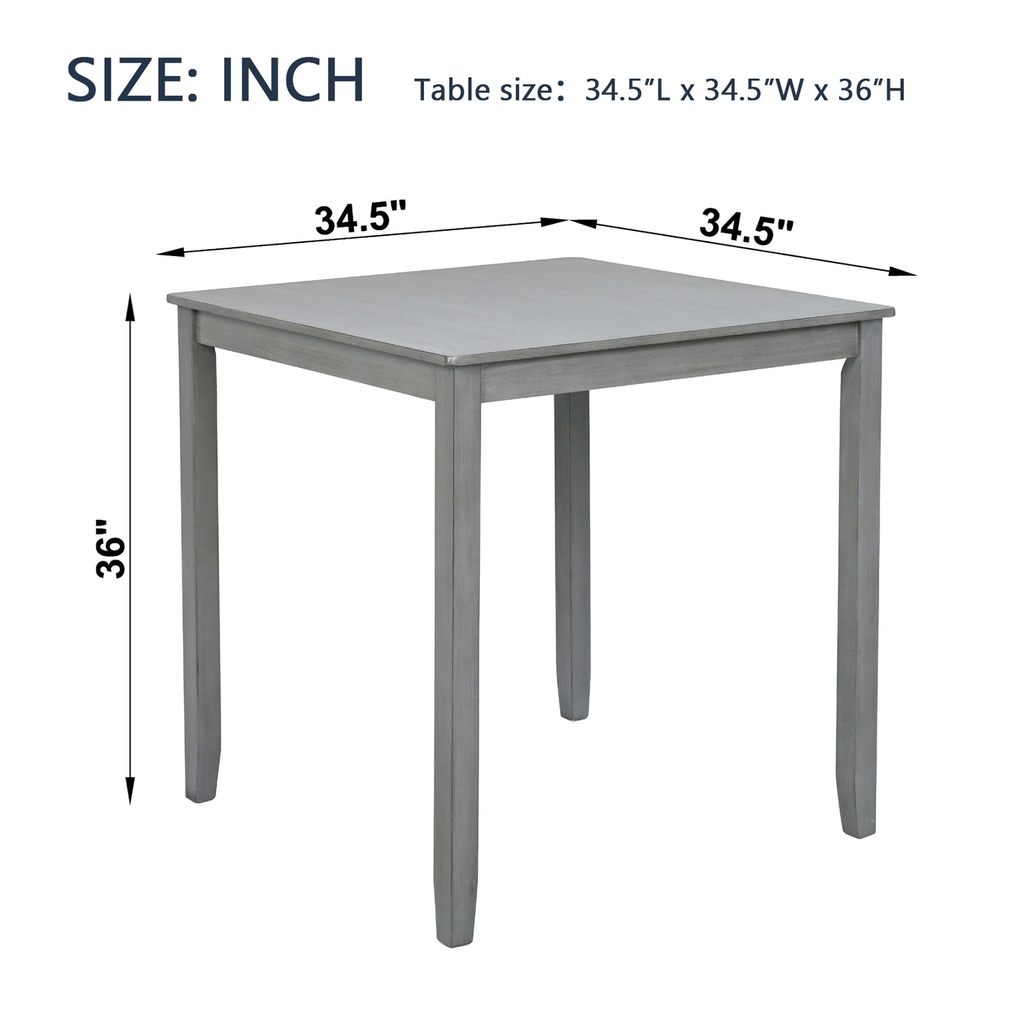 Counter Height Square Dining Table for 4 - Gray Acacia Wood