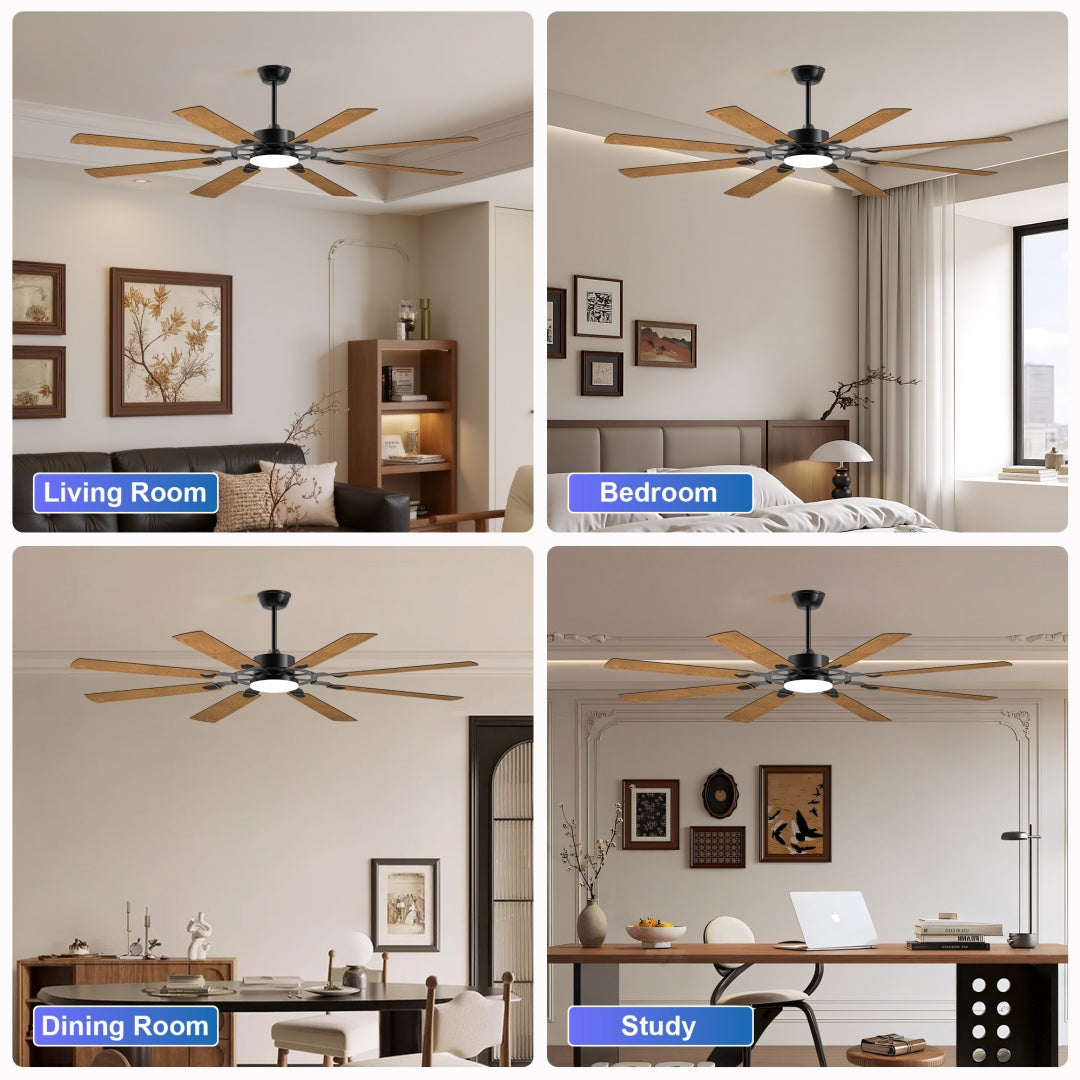 72-Inch Modern Ceiling Fan with LED Light - Black