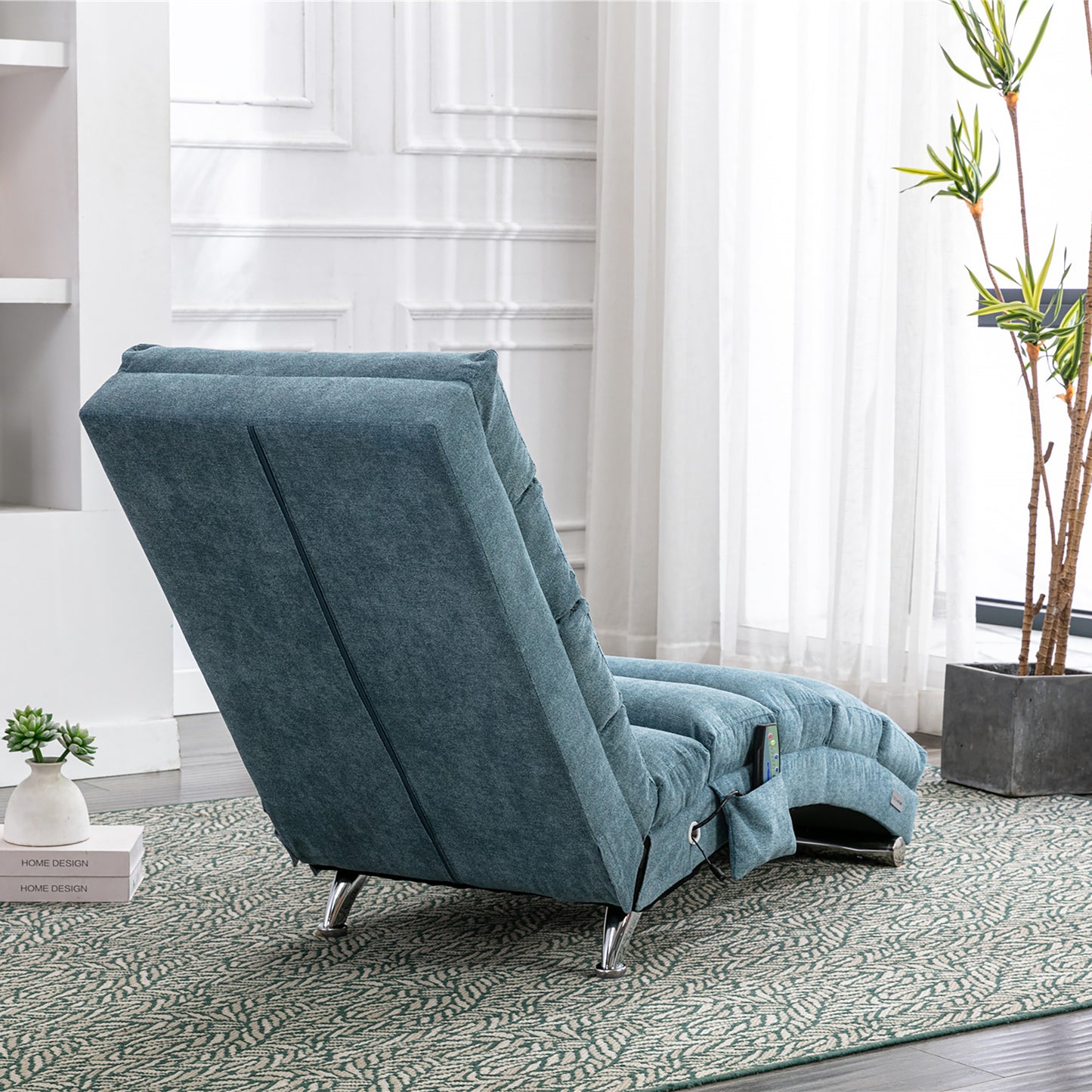 Luxury Upholstered Chaise Lounge Chair with Vibration - Blue