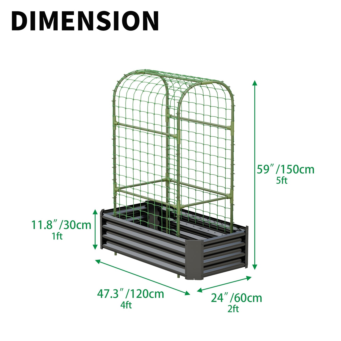 2-in-1 Raised Garden Bed with Trellis - 59" Metal Planter Box