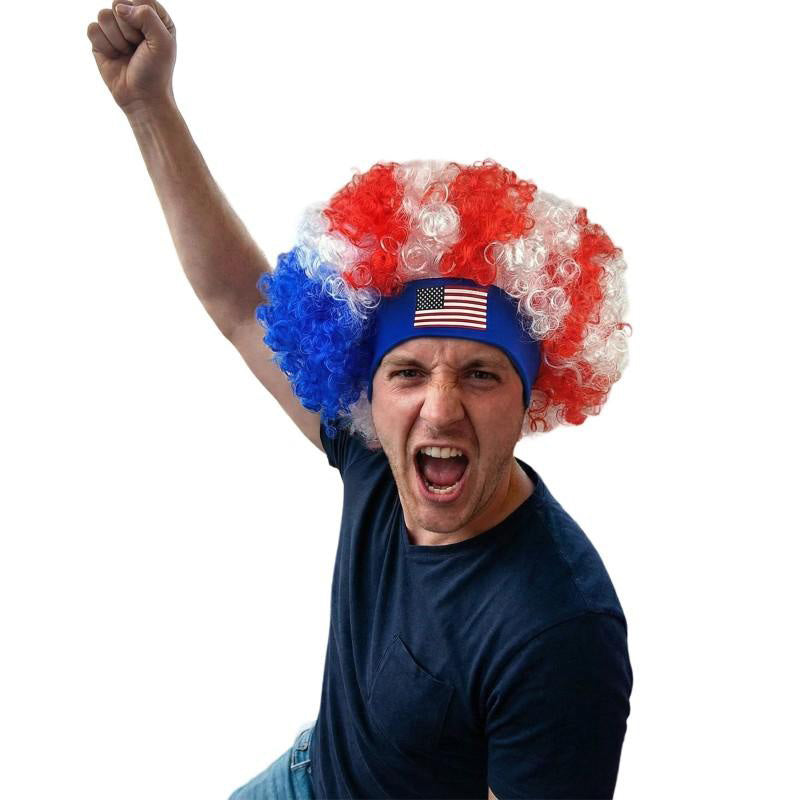 USA Flag Fan Wig - Red, White & Blue Wig for Soccer Events