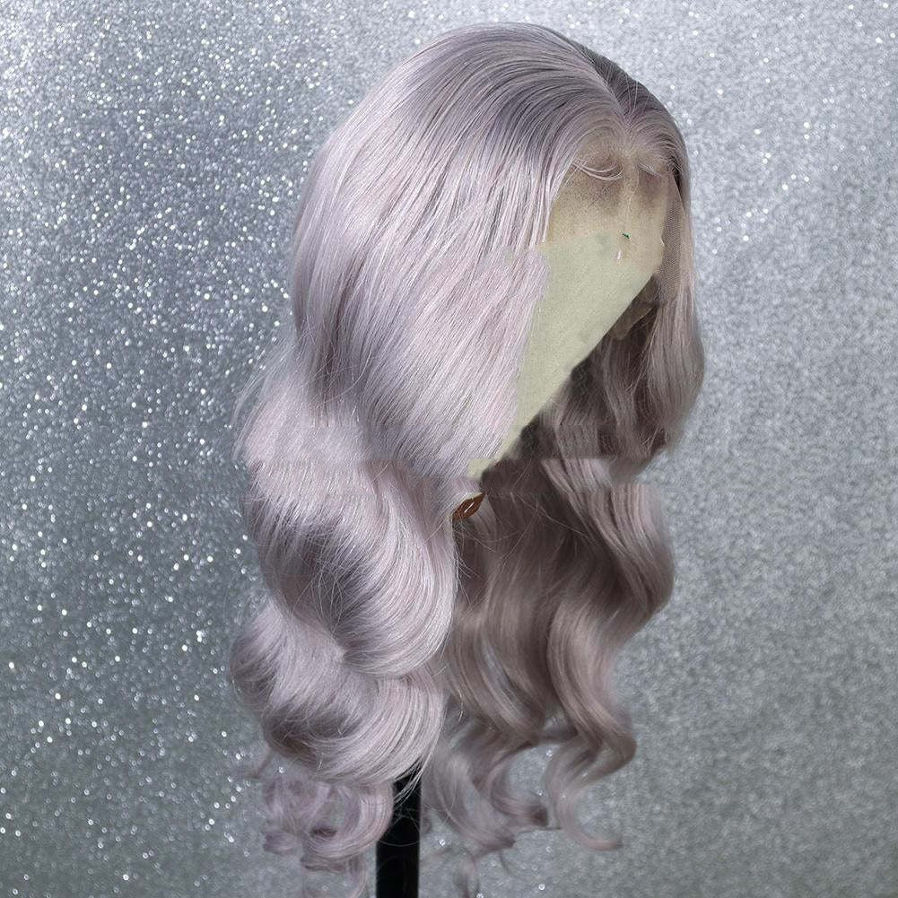 Long Curly Synthetic Lace Front Wig - Silver Grey 18-26 Inches
