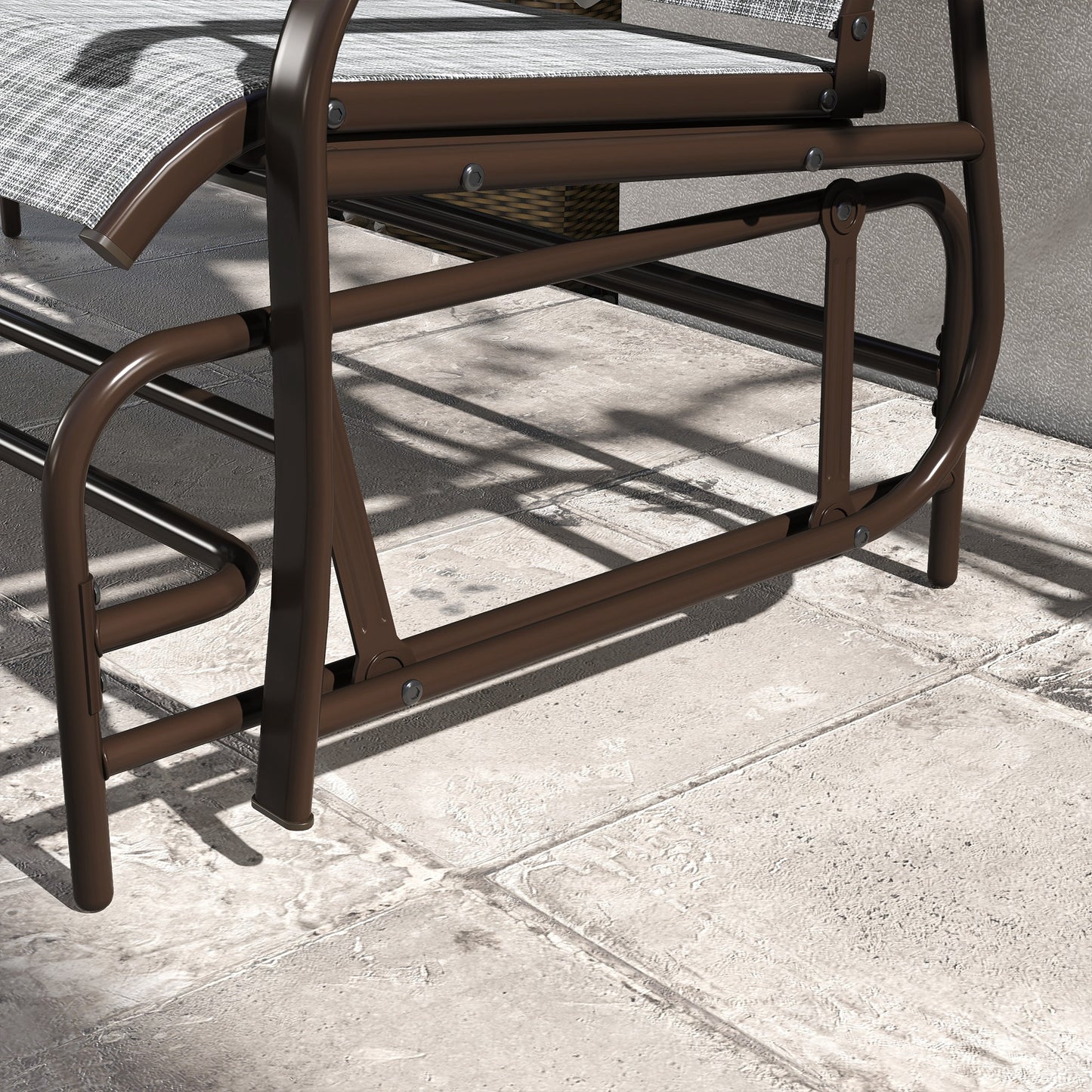 Outdoor 2-Person Glider Bench with Table - Gray Steel Frame
