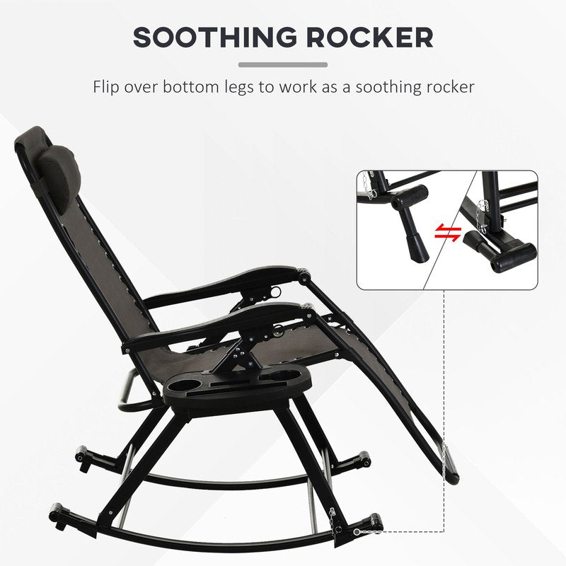 Zero Gravity Reclining Rocking Chair with Cup Holder - Gray