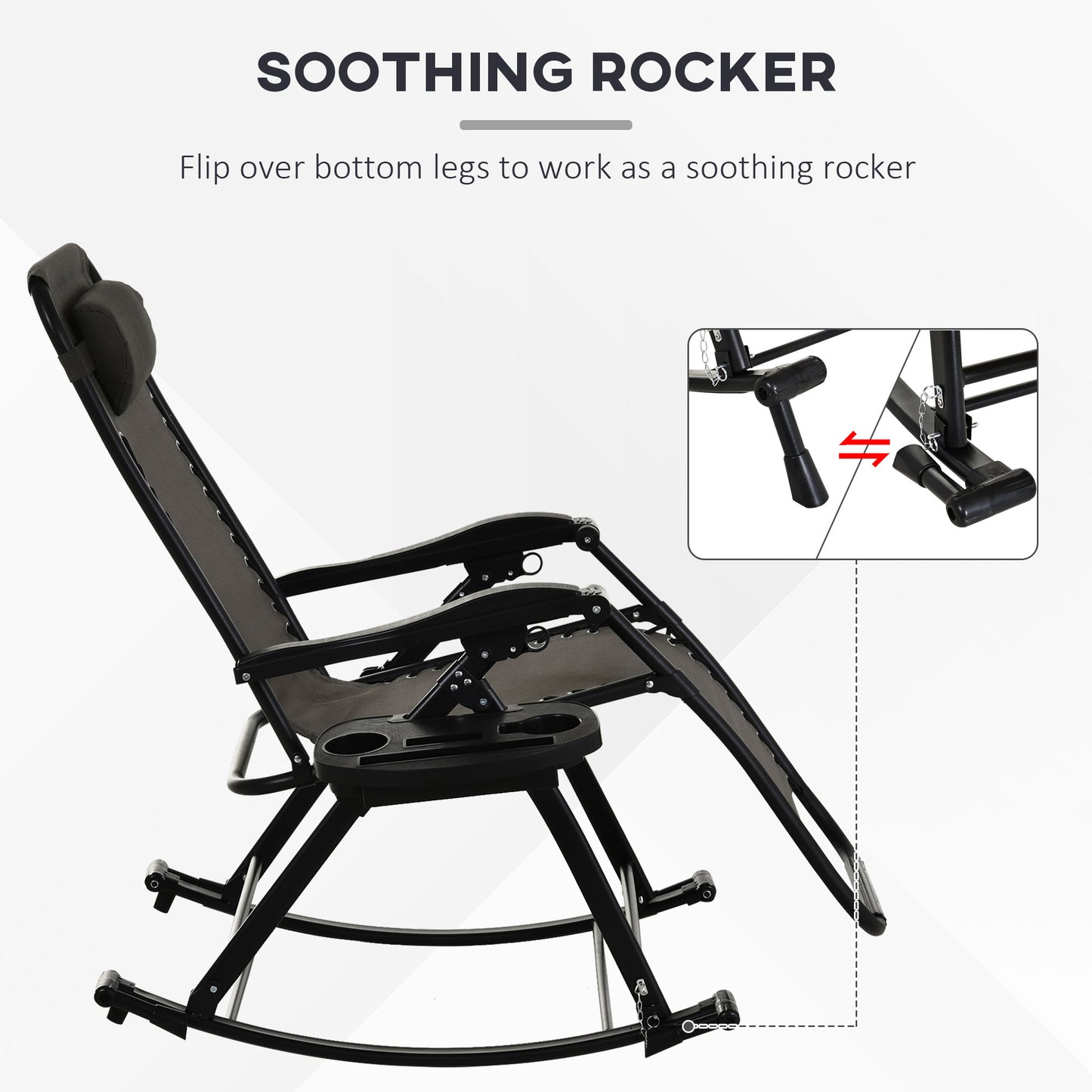 Zero Gravity Reclining Rocking Chair with Cup Holder - Gray