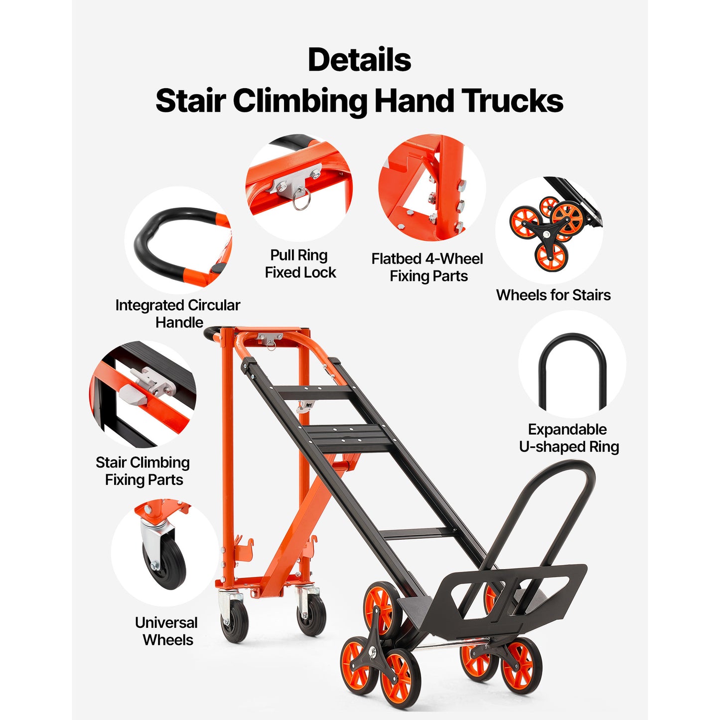 3-in-1 Industrial Stair Climbing Hand Truck Dolly - Max Load 770 Lbs, Folding Utility Cart with Wheels & Handle, Orange & Silver