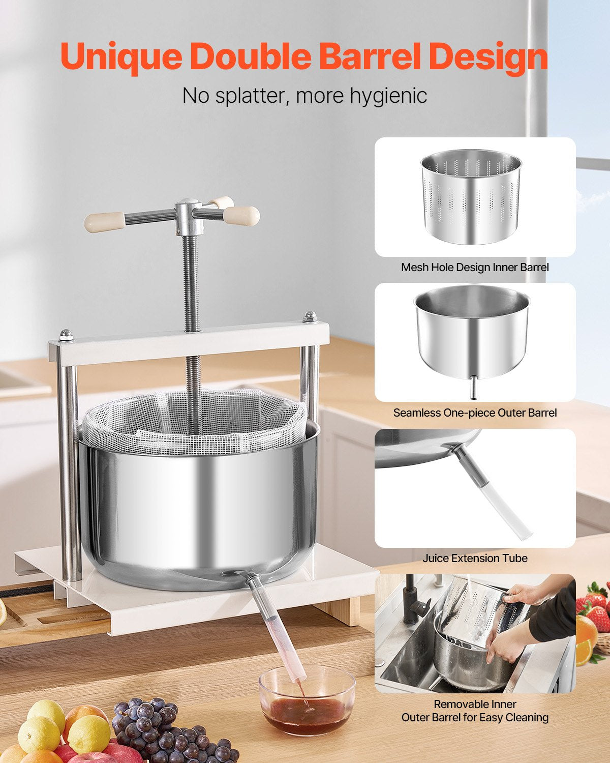 Manual Fruit Wine Press - 3.17 Gallon Stainless Steel Juicer