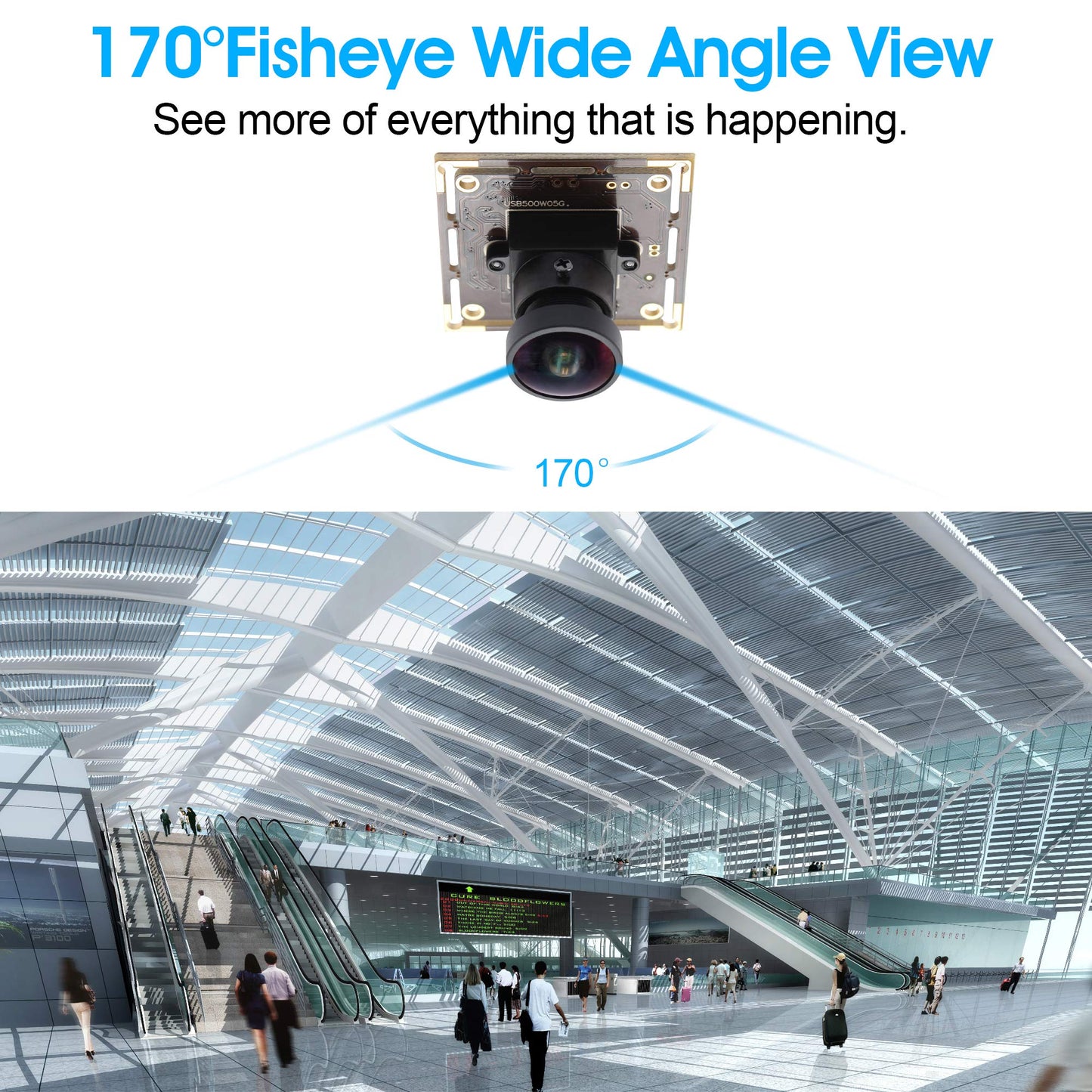 5MP HD 1944P Webcam 170 Degree Fisheye USB Camera Module with Aptina 1/2.5 MI5100 CMOS Sensor Webcamera Mini Industrial Web Cam,Plug&Play Support USB 2.0 OTG UVC