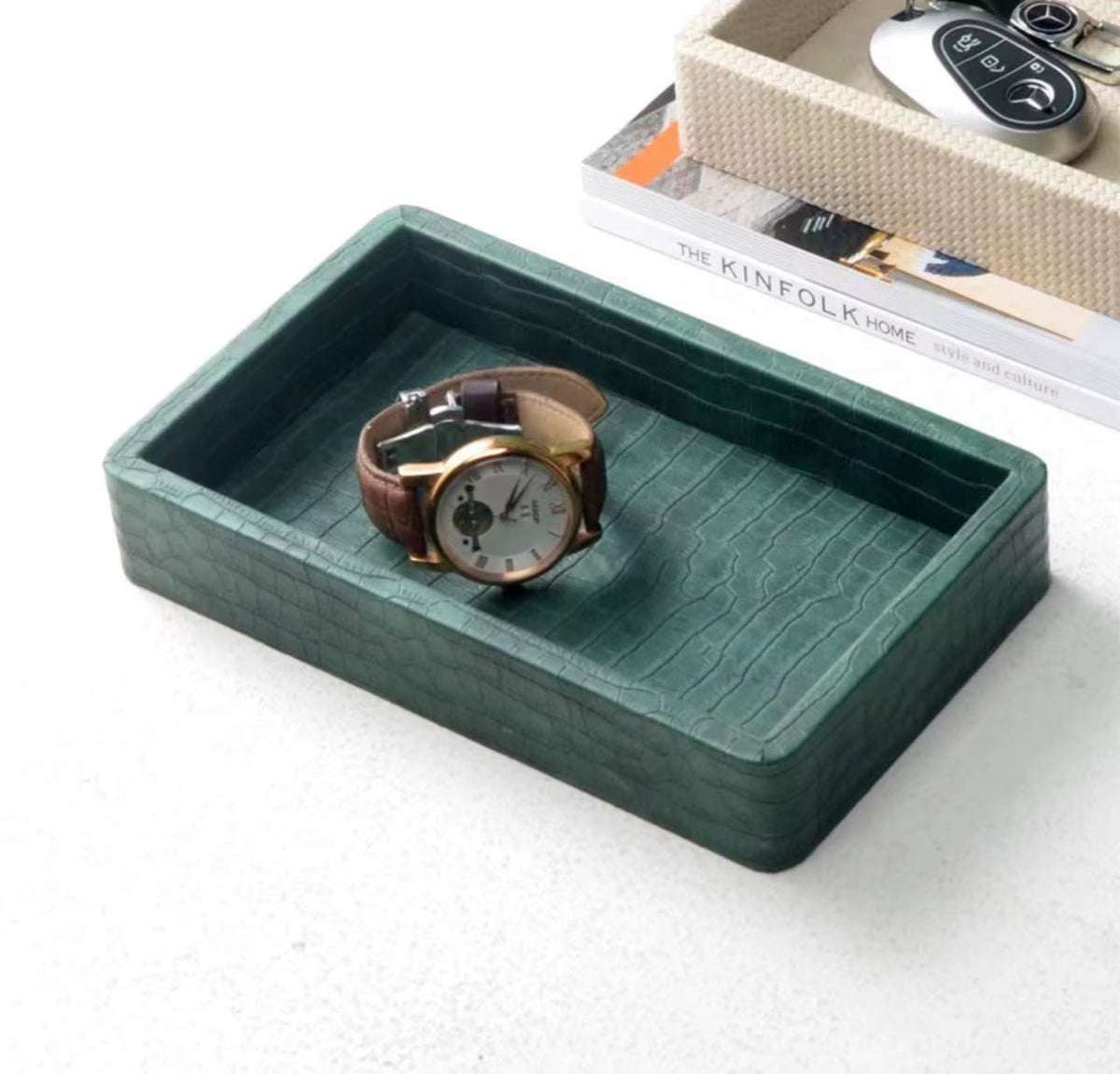 Leather Storage Tray for Entryway Organization - Modern Handcrafted Home Organizer