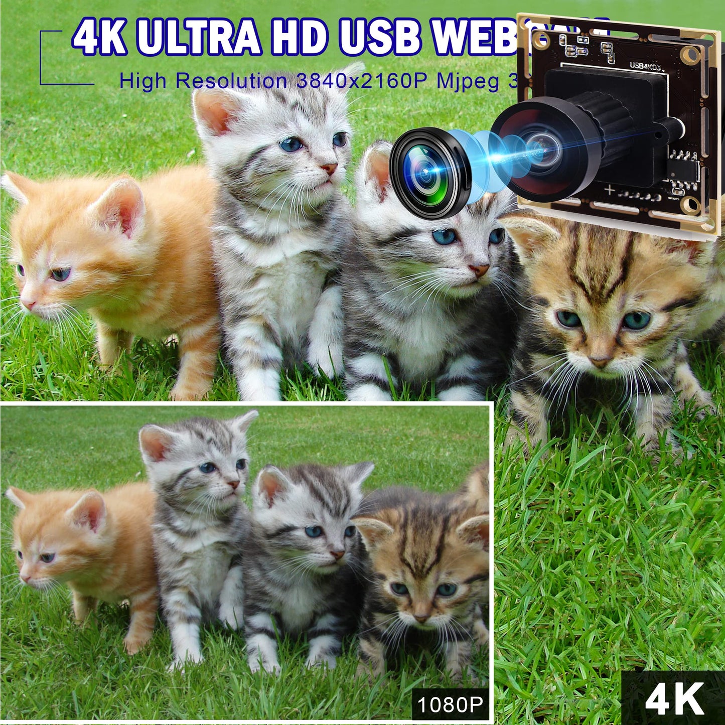 4K USB Camera Module with 110 Degree Wide Angle No Distortion Lens 2160P Ultra HD USB Camera Board for Computer and Raspberry Pi Industrial Lightburn Camera Plug and Play for Windows Linux Jetson Nano