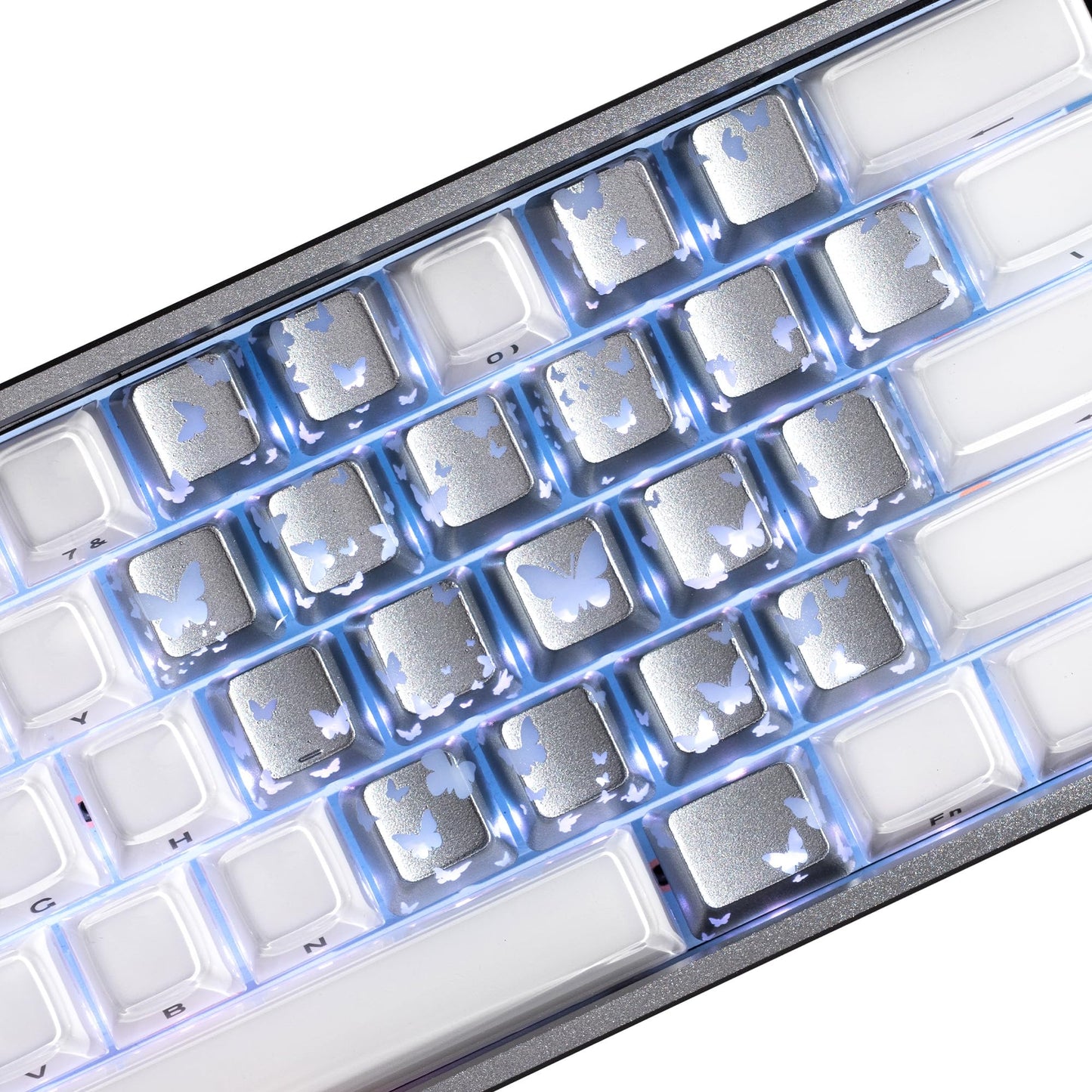 XVX Butterfly Shine Through Keycaps, Love Theme Cute Custom Keycaps, Blank OEM Profile IMD Translucent Keycap, Anime Style, for MX Switches Mechanical Keyboard, Silver(Only 21 Keys