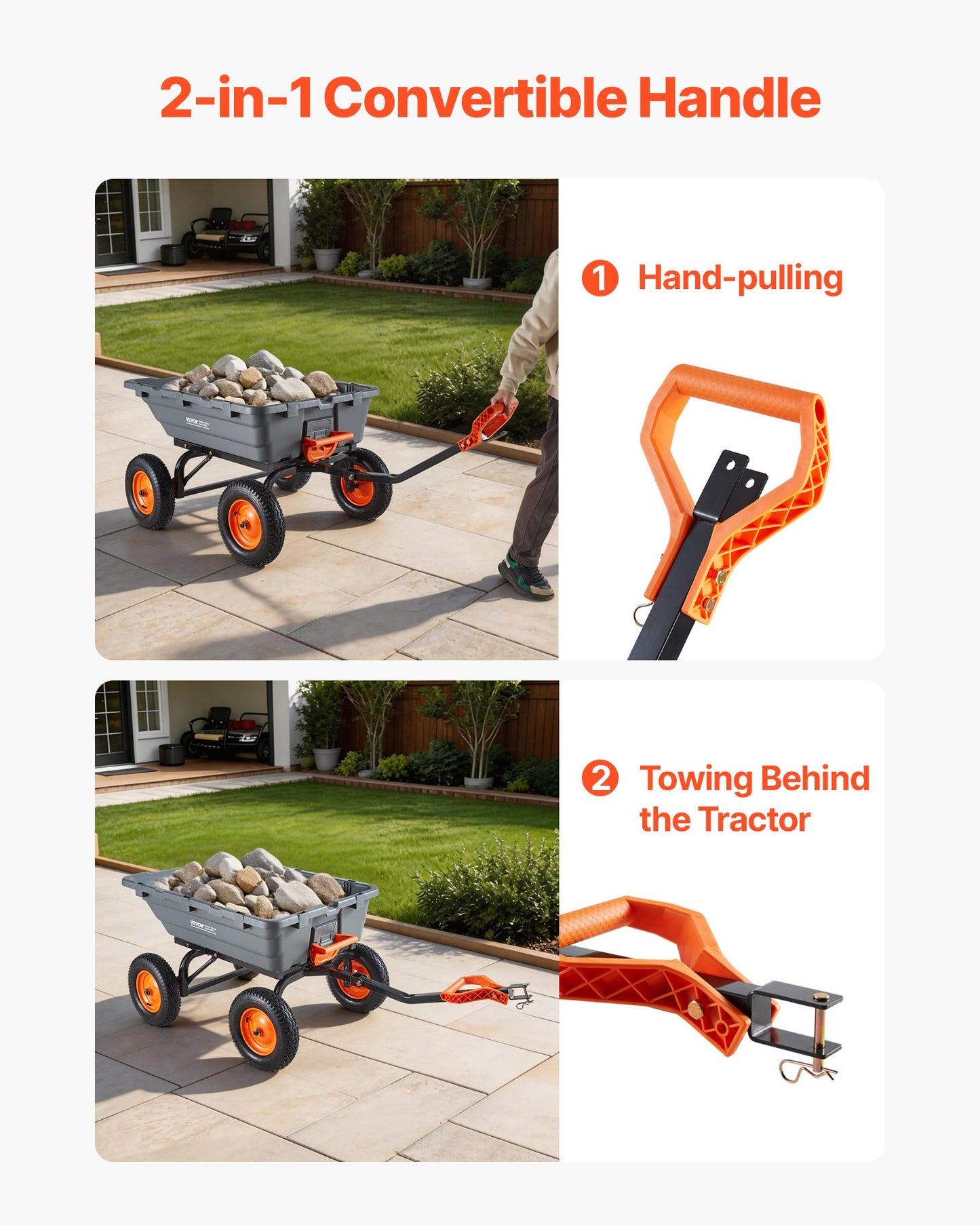 1500 Lb Poly Garden Dump Cart with Quick-Tilt Mechanism and Rotating Handle