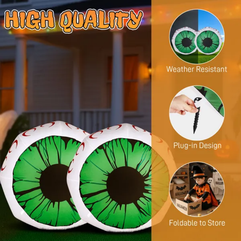 3FT Light-Up Green Eyeballs Halloween Inflatables - 2 Pack