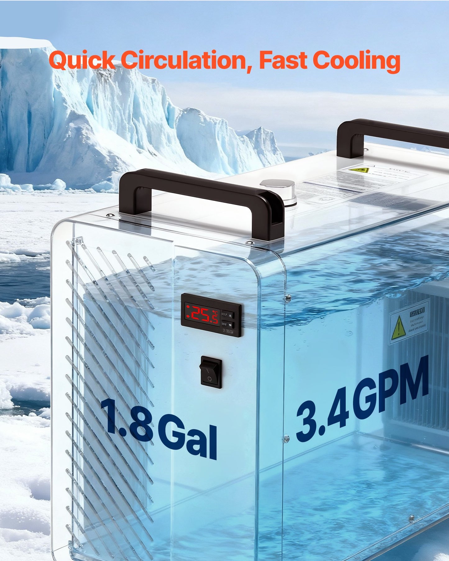 Industrial Water Chiller 5460 BTU/h for Laser Engraving & CNC Machines - 1.8 Gal Tank