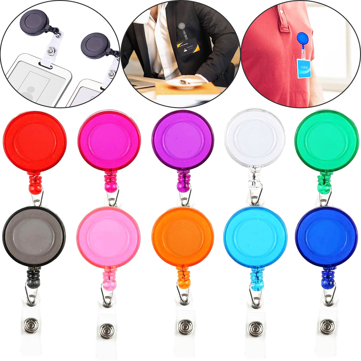 10 Pcs Colorful Retractable Badge Holders - 29.5 Inch