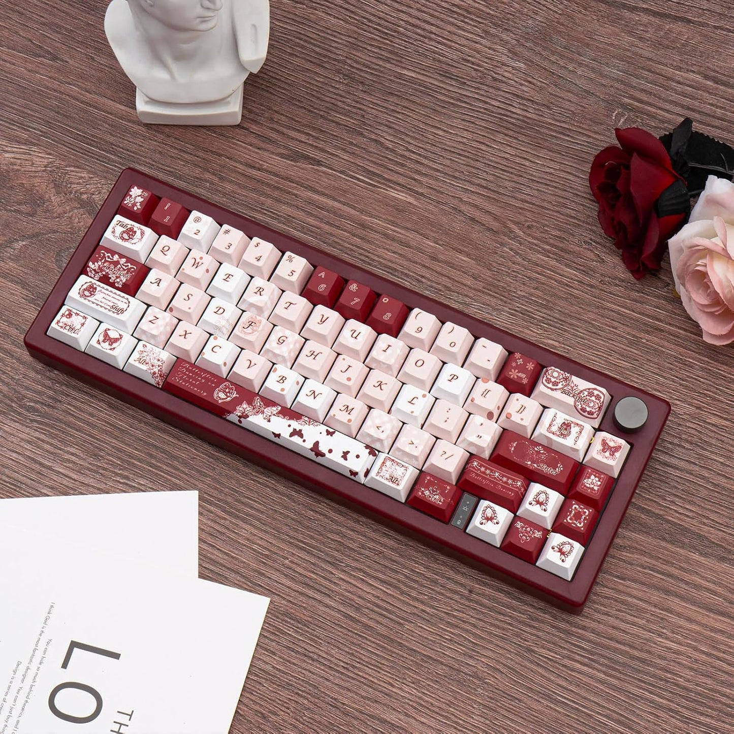 145 Keys PBT Keycap Cherry Profile, Light Blue White Black Bow Aesthetic Dye Sublimation Gaming Custom Keycaps for ANSI/ISO Layout Mechanical Keyboards