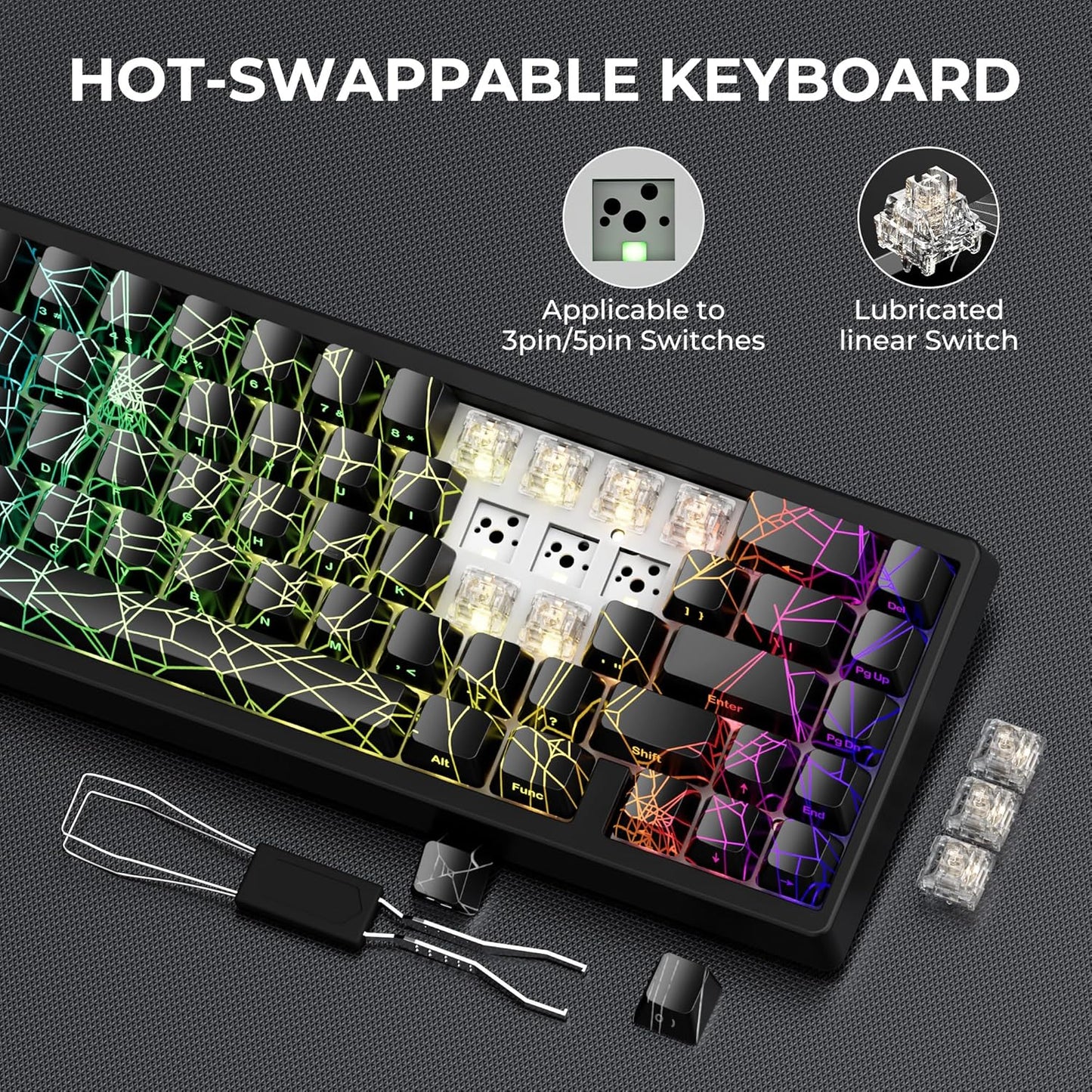 XVX M67 Wireless 60% Percent Keyboard, QMK/VIA Topographic Gaming Keyboard, Tri-Mode Thocky Creamy Mechanical Key Board, Hot Swappable Gasket Mount RGB IMD Tech for Win/Mac, Miami Theme, White