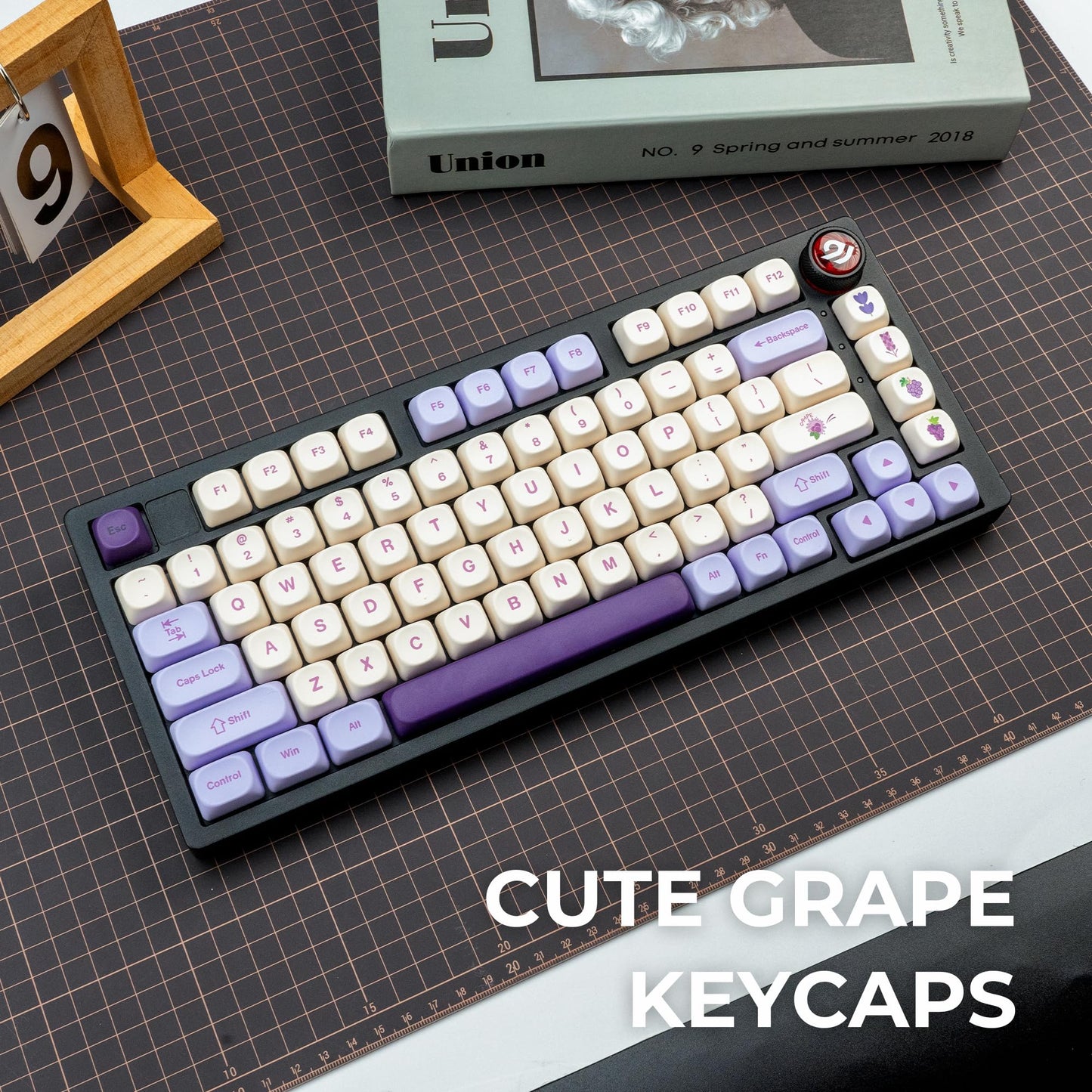 XVX MOA Profile Purple Grape Theme PBT Dye-Sub Keycaps, Custom Keycap Set for Mechanical Keyboards (Compatible with Cherry MX Switches, Purple & White Design)