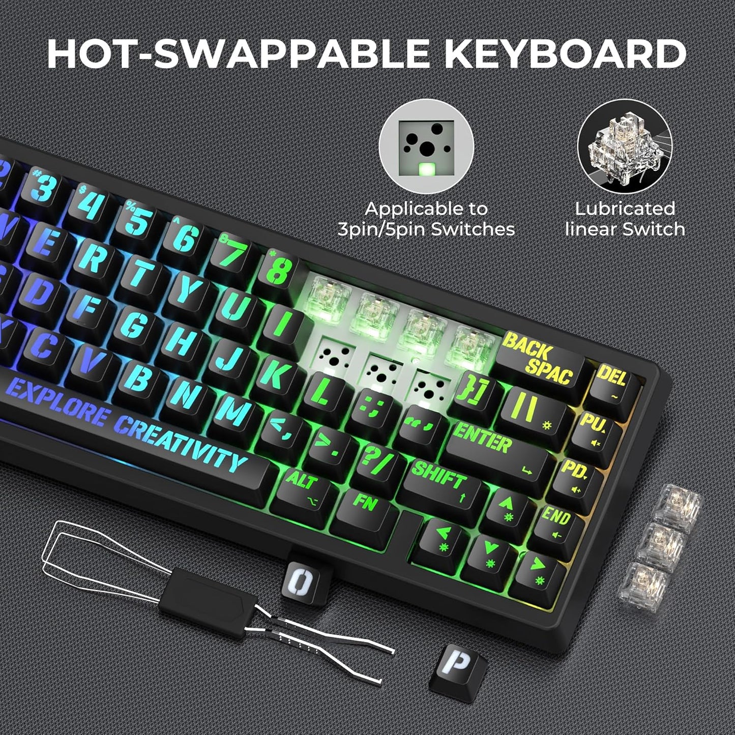 XVX M67 Wireless 60% Percent Keyboard, QMK/VIA Topographic Gaming Keyboard, Tri-Mode Thocky Creamy Mechanical Key Board, Hot Swappable Gasket Mount RGB IMD Tech for Win/Mac, Miami Theme, White