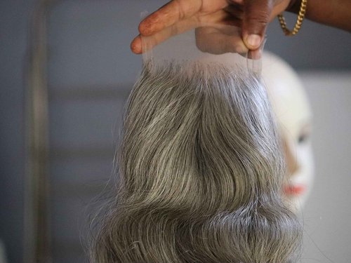 4x4 Closure 14" Salt & Pepper/Natural Gray Transparent Lace Hand Made with 100% Natural Indian Virgin Temple Raw Hair