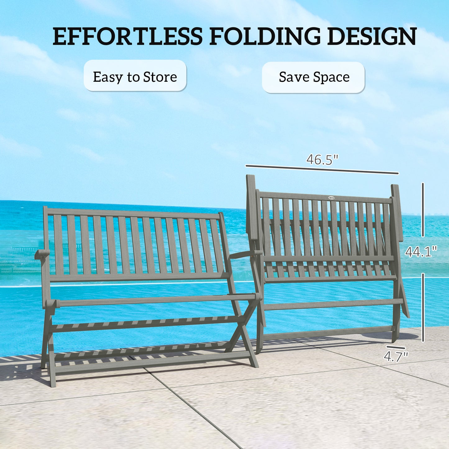 Foldable Wood Outdoor Bench with Backrest - Gray
