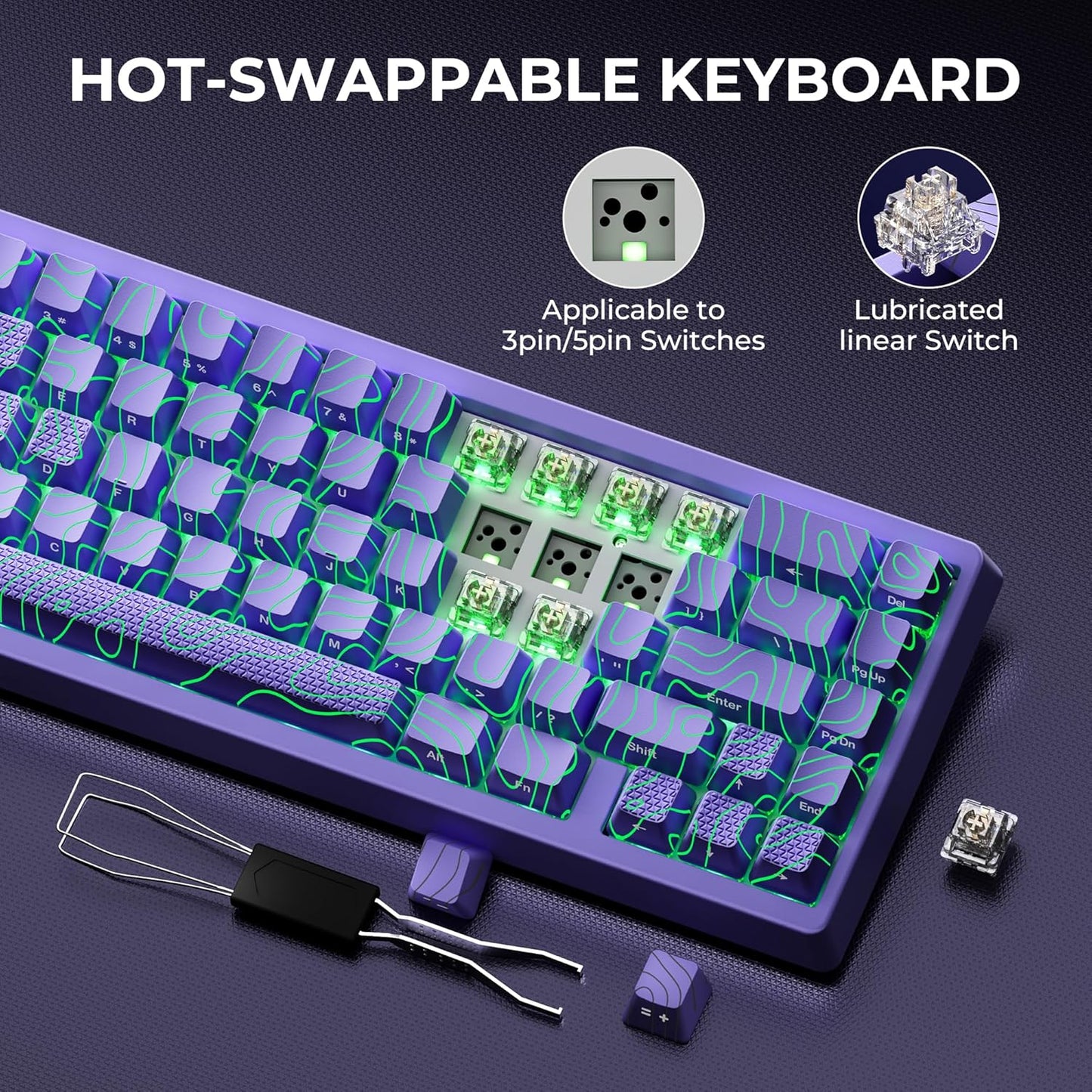 XVX M67 Wireless 60% Percent Keyboard, QMK/VIA Topographic Gaming Keyboard, Tri-Mode Thocky Creamy Mechanical Key Board, Hot Swappable Gasket Mount RGB IMD Tech for Win/Mac, Miami Theme, White