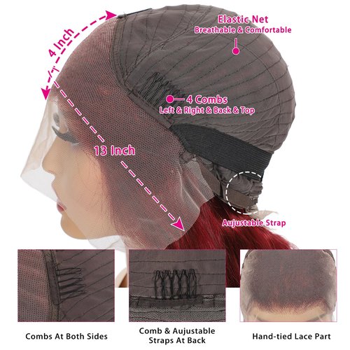 99J Burgundy Lace Front Wigs Human Hair 200 Density 30 Inch 13x4 Body Wave HD Lace Front Wigs Human Hair With Pre Plucked Glueless Red Wig Wine Red Lace Front Wigs