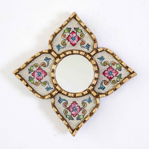 DECORCONTRERAS Artisan Small Accent Wall Mirror Set of 3 - Peruvian mirrors for wall with bronze leaf frame - Reverse Painted Glass Mirrors