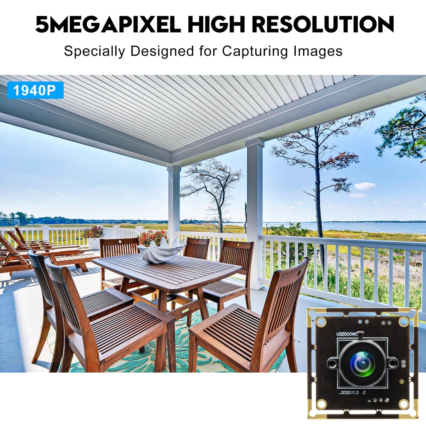 5MP USB Camera Module, 2.1mm Wide Angle Lens - 2592x1944 CMOS Sensor, Plug & Play Industrial Webcam for Machine Vision, Inspection, Monitoring - Compatible with Windows, Linux, macOS, Raspberry Pi
