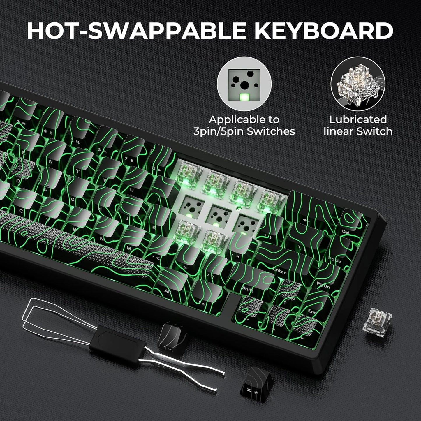 XVX M67 Wireless 60% Percent Keyboard, QMK/VIA Topographic Gaming Keyboard, Tri-Mode Thocky Creamy Mechanical Key Board, Hot Swappable Gasket Mount RGB IMD Tech for Win/Mac, Miami Theme, White
