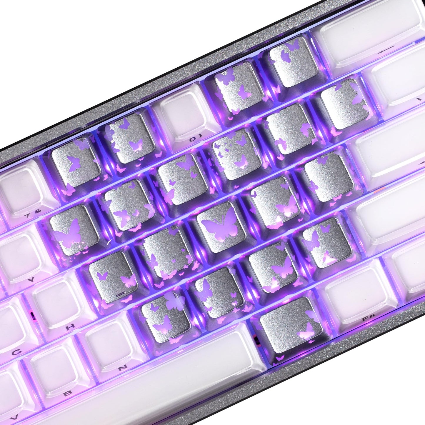 XVX Butterfly Shine Through Keycaps, Love Theme Cute Custom Keycaps, Blank OEM Profile IMD Translucent Keycap, Anime Style, for MX Switches Mechanical Keyboard, Silver(Only 21 Keys