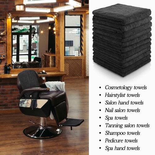26 Pack Salon Towel Bulk Black Microfiber Hair Drying Towels Bleach Proof Microfiber Lint Free Absorbent Hand Towels Set for Home Hotel Bath Salon Spa Gym, 16 x 27 Inches