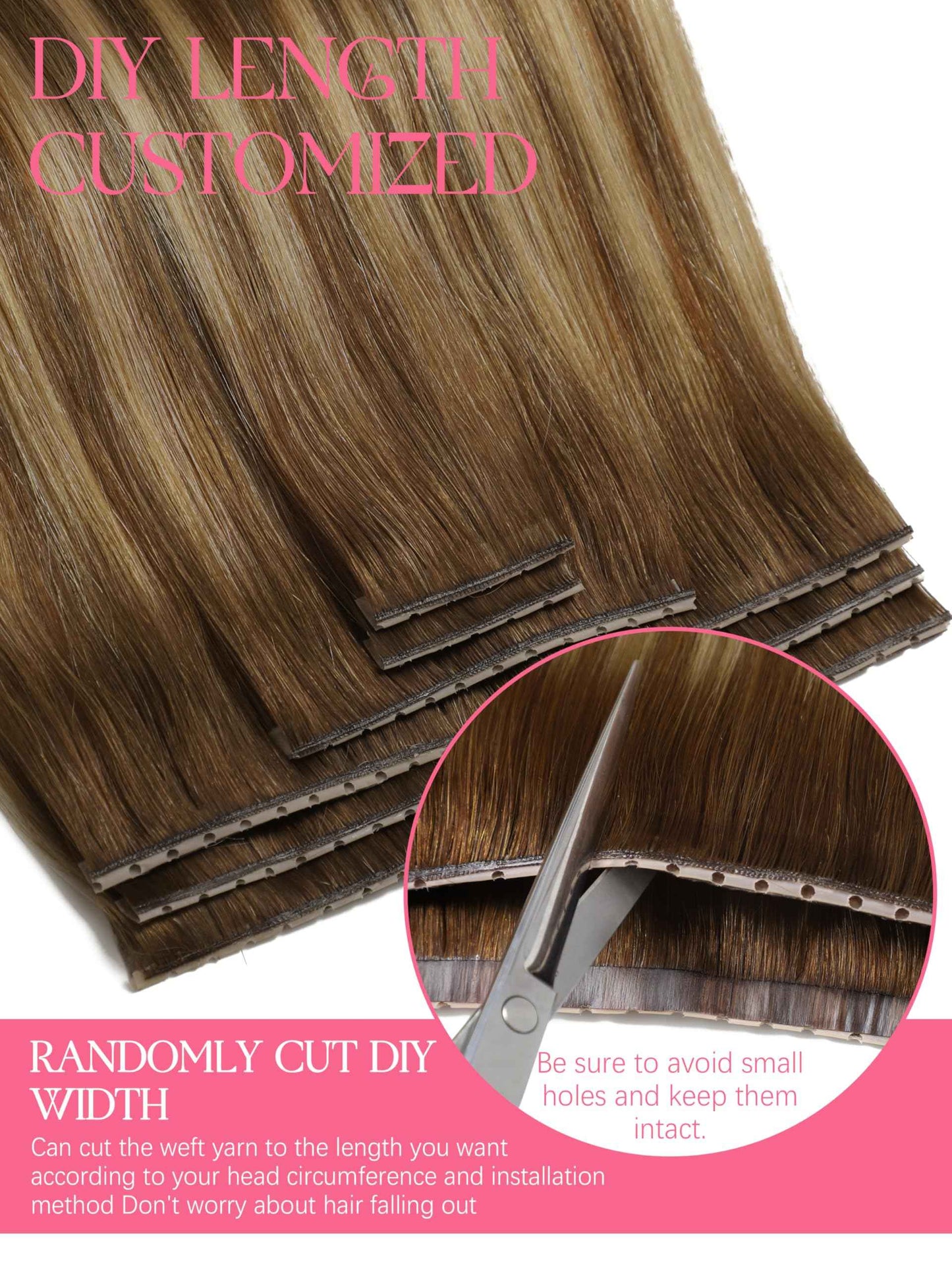 Lacer Double Invisible Weft PU OVO Human Hair Extensions 16in Butterfly Extensions Human Hair Chocolate Brown To Caramel Blonde With Brown Roots Glueless Micro Beads Tape Width 31.5" For Women 100g