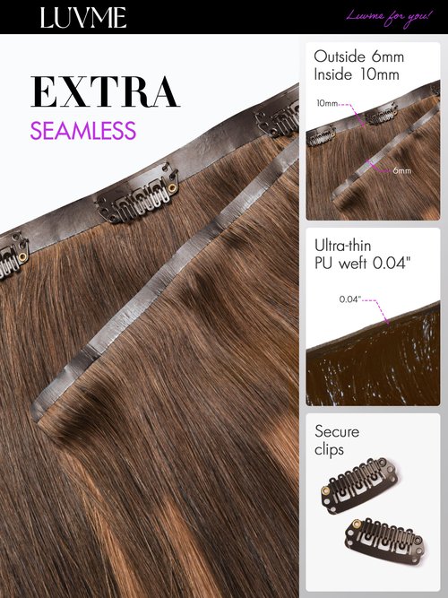 LUVME Straight Seamless 14inch 110g 7Pcs Clip in Hair Extensions Full Max Remy Human Hair Extensions, Highlight Color 100% Real Soft