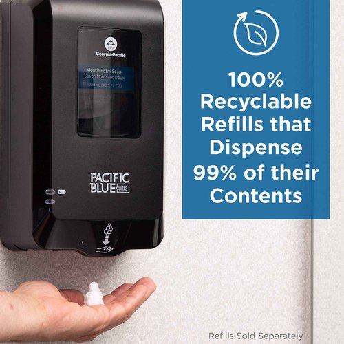 Georgia-Pacific-43822 Pacific Blue Ultra Antimicrobial Foam Soap Refills for Automated Touchless Soap Dispenser, Dye and Fragrance Free, 3 Bottles/Case